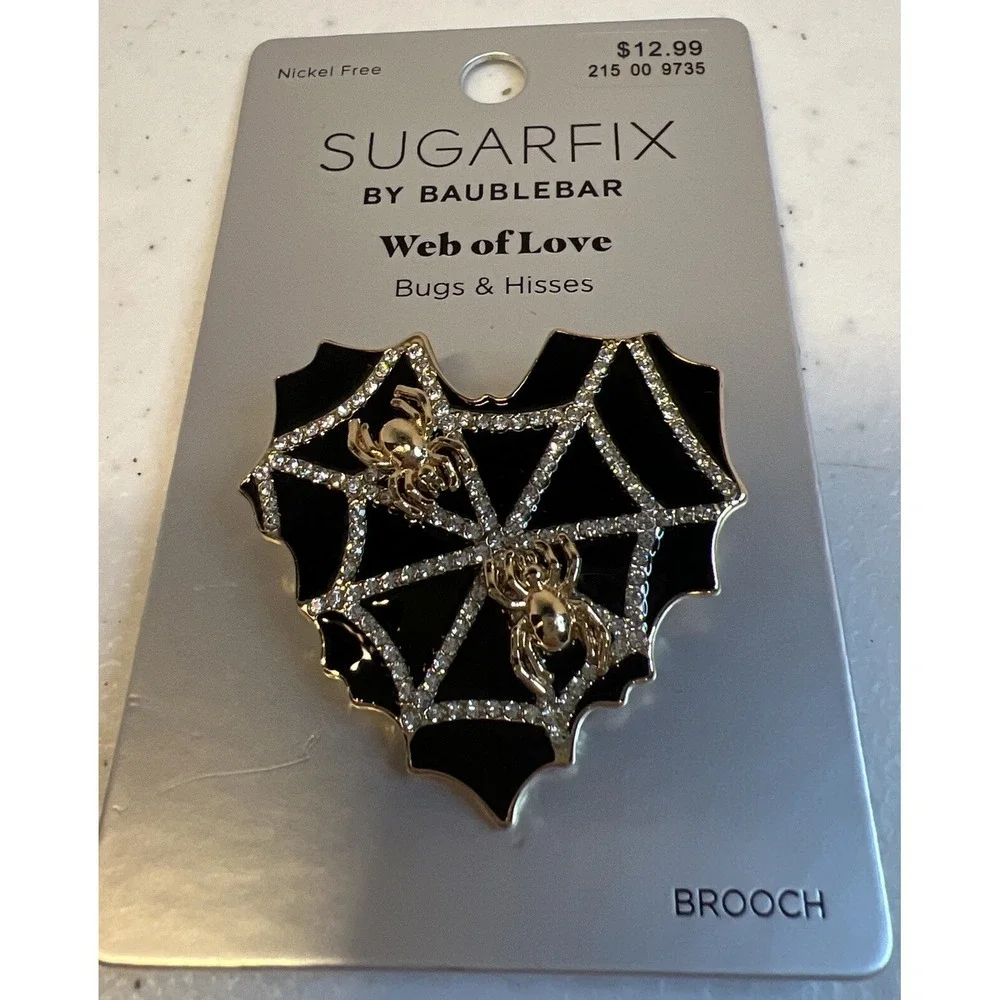 SUGARFIX by BaubleBar Web Of Love Pin Brooch Black Heart Halloween Jewelry